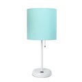 Diamond Sparkle White Stick Table Lamp with USB Charging Port & Fabric Shade, Aqua DI2519764